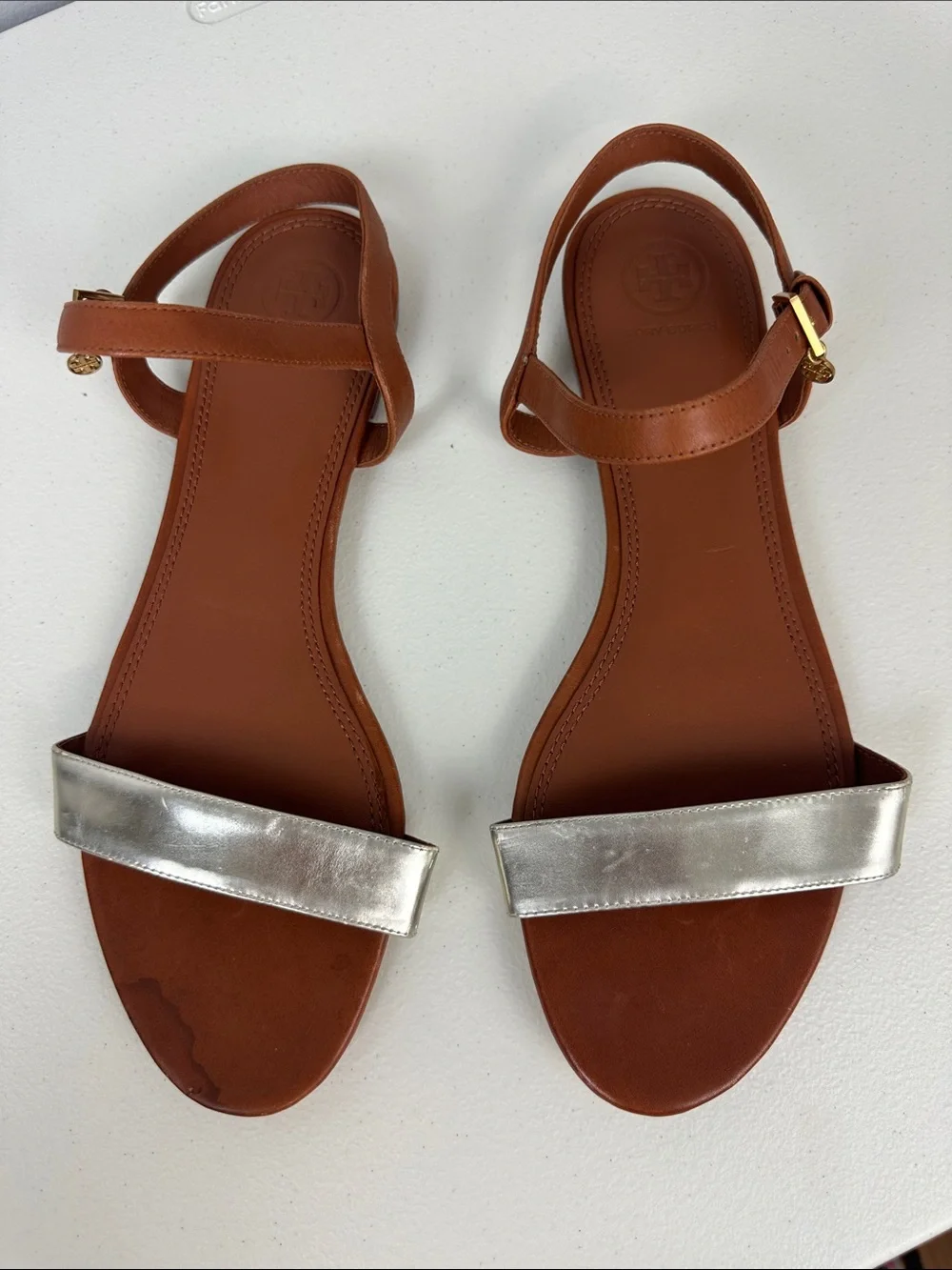 Tory Burch Laurel metallic flat sandal Sz 10.5